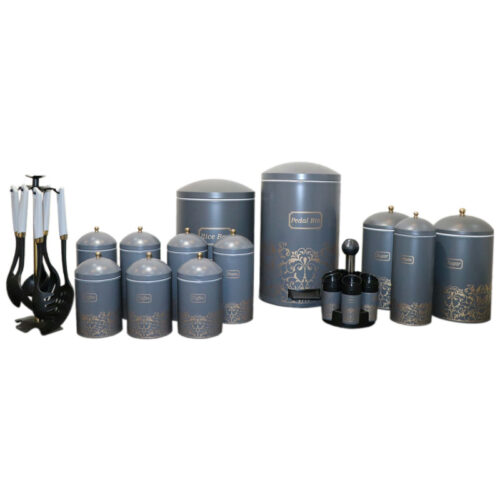 سرویس آشپزخانه 26 پارچه طرح ارکیده رنگ طوسی