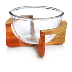 کاسه گرد شیشه ای پایه چوبی هوم کت HOMEKET طرح راشین کد 3985